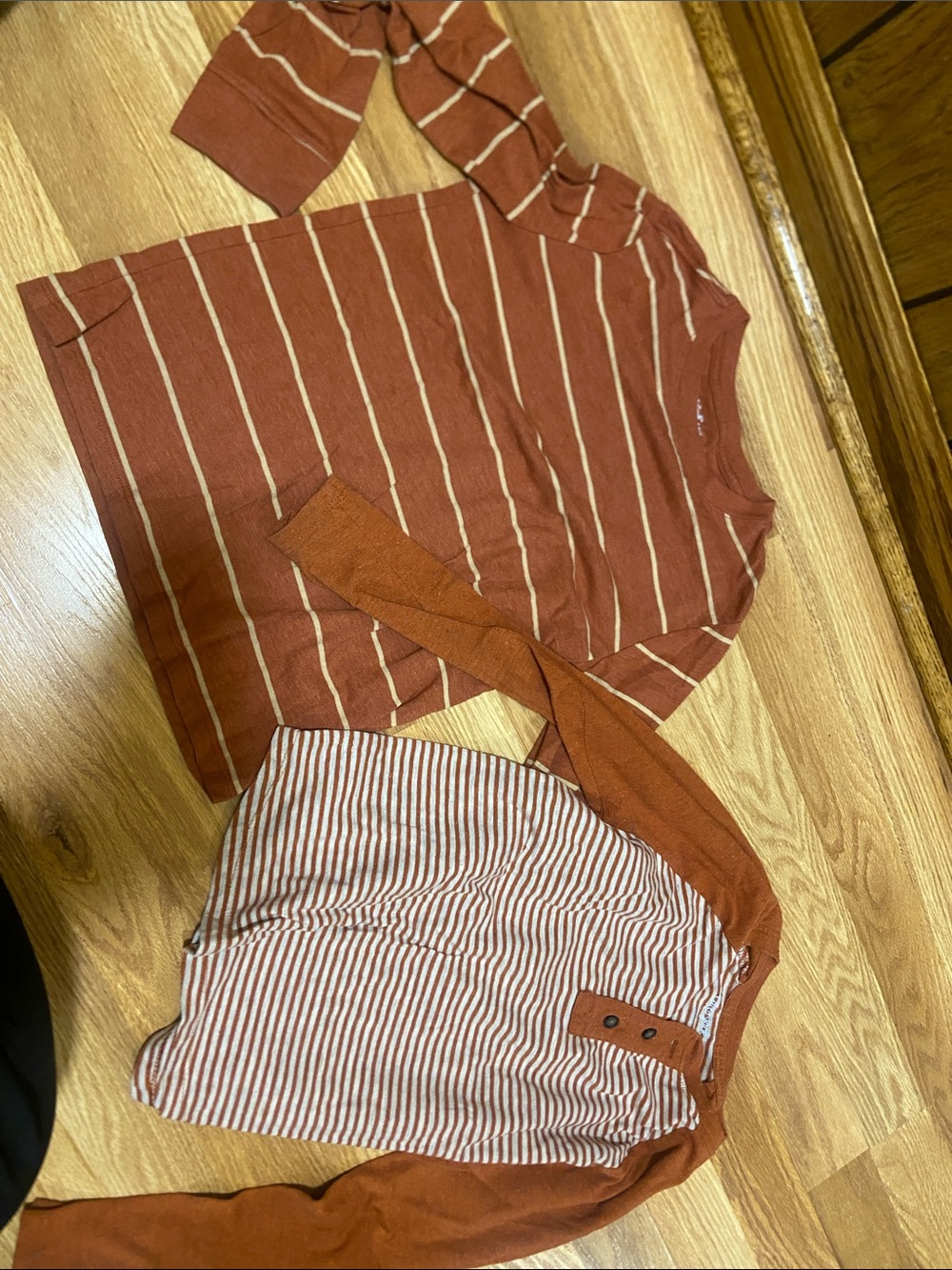 Cat & Jack Rust and Cream Striped Long Sleeve Tee